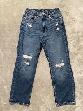 Arizona Jean Co Highest Rise Vintage Straight Leg Distressed Jeans Size 8 Blue